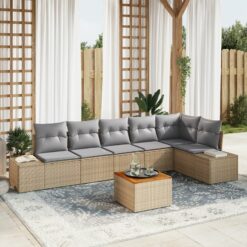 7 dalių sodo sofa рalete su pagalvėlėmis smėlio spalvos poliratanas akacijos