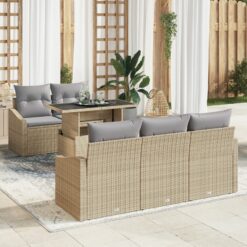sodo sofas komplektas 6 dalių Smėlio Ratanas Lauko sofa