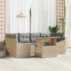 Sodo Sofa Komplektas 7 dalių rinkinys Smėlio ir Pilkas