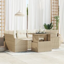 sodo sofa rinkinys 7 dalių rinkinys Smėlio spalva Ratanas