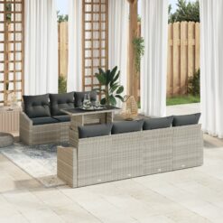 Sodo sofa rinkinys 8 dalių Natūralus ratanas Sintetinis ratanas