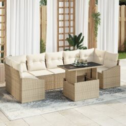 Sodo Sofa Rinkinys 8 Dalių Rinkinys Smėlio, Kreminė