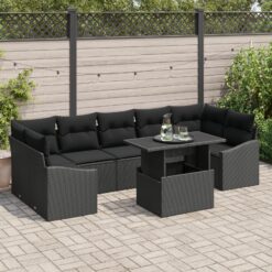 Sodo sofa rinkinys 8 dalių Juoda Ratanas ir poliesteris
