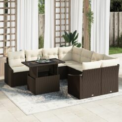 Sodo sofa rinkinys 9 dalių Ruda Ratanas Sodo sofa Stačiakampė