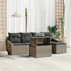 6 dalių sodo sofa komplektas su pagalvėmis, pilkas, poli ratanas