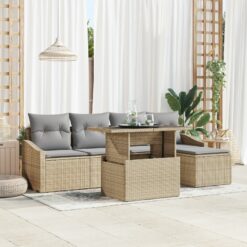 6 dalių sodo sofos komplektas su pagalvėlėmis smėlio spalvos poli rattan