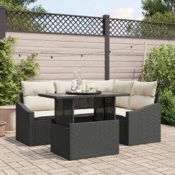 Sodo sofa komplektas 5 dalių Juoda Ratanas Sodo sofa komplektas