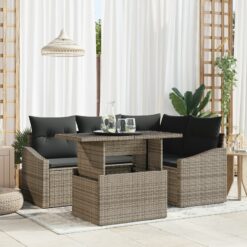5 dalių sodo sofa rinkinys su pagalvėlėmis pilkas poli ratanas