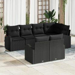 Sodo Sofa Rinkinys 7 vnt. Juoda Poliratanas, poliesterio pagalvės