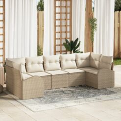7 dalių sodo sofa komplektas su pagalvėmis smėlio spalvos poli ratanas