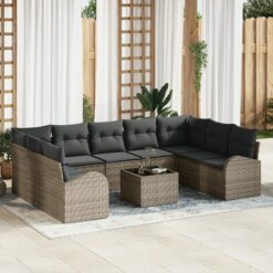 9 dalių sodo sofa komplektas su pagalvėmis juodas poli ratanas