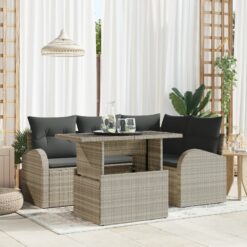 5 dalių sodo sofa komplektas su pagalvėlėmis šviesiai pilka poli ratanas