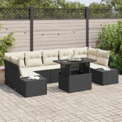 8 Dalių Sodo Sofa Komplektas su Pagalvėlėmis Juoda Poli Ratanas