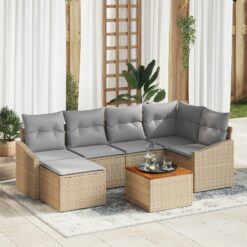 7 dalių sodo sofa su pagalvėmis Smėlio poli ratano akacijos