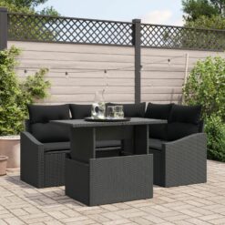 Sodo Sofa Rinkinys 5 dalių rinkinys Juoda Ratanas