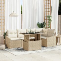 Sodo sofa su 6 dalimis Smėlio Ratanas Sodo sofas Stačiakampis