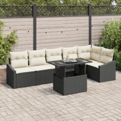 Sodo sofa komplektas 7 dalys Juoda ir kreminė