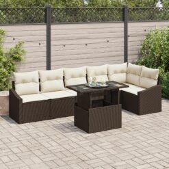 Sodo Sofa Rinkinys 7 Dalių Ruda Ratanas Sodo Sofa Rinkinys