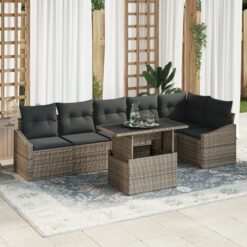 7 dalių sodo sofa komplektas su pagalvėmis pilka poli ratanas