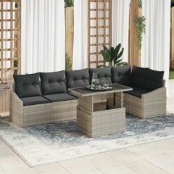 7 dalių sodo sofa su pagalvėlėmis šviesiai pilkame poli ratane