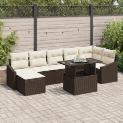Sodo Sofa Komplektas 8 Dalių Ruda bazė su smėlio spalvos pagalvėlėmis