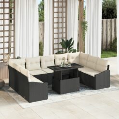 Sodo Sofa Rinkinys 10 vienetų Smėlio spalvos Ratanas