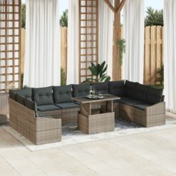 Sodo sofa rinkinys 11 dalių rinkinys Pilkas Ratanas ir audinys