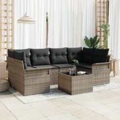 7 dalių sodo sofa komplektas su pagalvėmis pilka poli ratanas