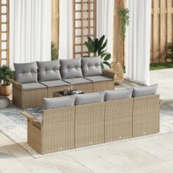 9 dalių sodo sofa rinkinys su pagalvėlėmis Smėlio spalvos poli ratanas
