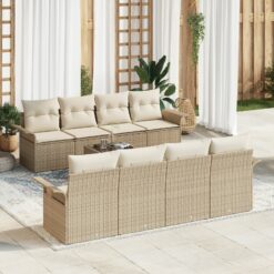 9 dalių sodo sofa komplektas su pagalvėlėmis Smėlio Poli ratanas