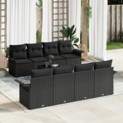 9 dalių sodo sofa rinkinys su pagalvėmis juodus poli ratano