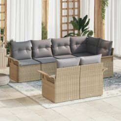 7 dalių sodo sofa rinkinys su pagalvėlėmis Smėlio poli ratanas