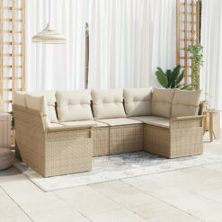 6 dalių sodo sofa komplektas su pagalvėlėmis Smėlinė Poli Ratanas