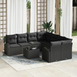 9 dalių Sodo Sofa Rinkinys su Pagalvėmis Juoda Poliratanas