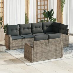 7 dalių sodo sofa komplektas su pagalvėmis pilkos poli ratanas