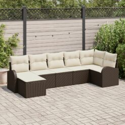 Sodo Sofos Rinkinys 7 Dalių Ruda Ratanas Sodo Sofa Stačiakampio