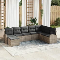 8 dalių sodo sofa rinkinys su pagalvėlėmis pilka poli ratano