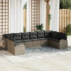 10 dalių sodo sofa rinkinys su pagalvėlėmis pilka poli ratanas