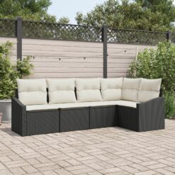 5 dalių sodo sofa rinkinys su pagalvėmis juodas poli ratanas