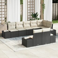 8 dalių sodų sofa rinkinys su pagalvėlėmis Juoda Poliratanas