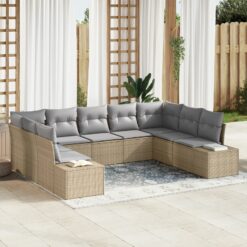 9 dalių Sodo Sofa Rinkinys su Pagalvėlėmis Smėlio Poli Ratanas