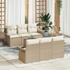 7 dalių sodo sofa komplektas su pagalvėmis smėlio poli ratan akacija