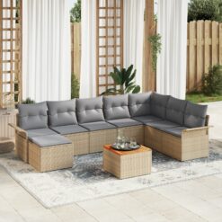 9 dalių sodo sofa rinkinys su pagalvėlėmis smėlio poli ratanas akacijos
