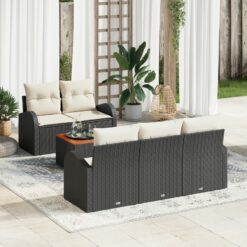 6 dalių sodo sofa komplektas su pagalvėlėmis juodas poli ratanas akacijos medienos