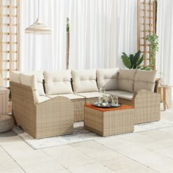 7 dalių sodo išskirtinė sofa su pagalvėlėmis Smėlio poli ratanas akacijos