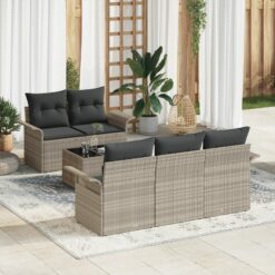 6 dalių sodo sofa rinkinys su pagalvėmis šviesiai pilka poli ratanas