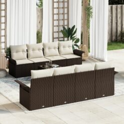 9 dalių sodo sofa komplektas su pagalvėlėmis ruda poli ratanas