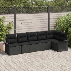 6 dalių Sodo Sofa Rinkinys su Pagalvėmis Juodas Poliratanas
