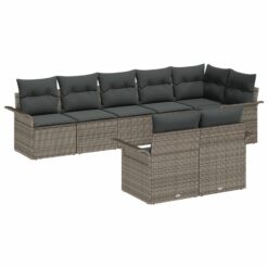 8 dalių sodo sofa komplektas su pagalvėlėmis pilkos spalvos poliratanas
