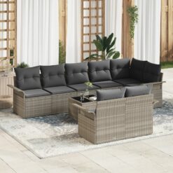 9 dalių sodo sofa komplektas su pagalvėmis Šviesiai pilkame poli ratanas